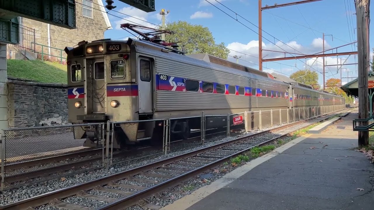 Septa regional rail arriving, departing, Lansdowne Station in Lansdowne Pennsylvania. Royalty Free