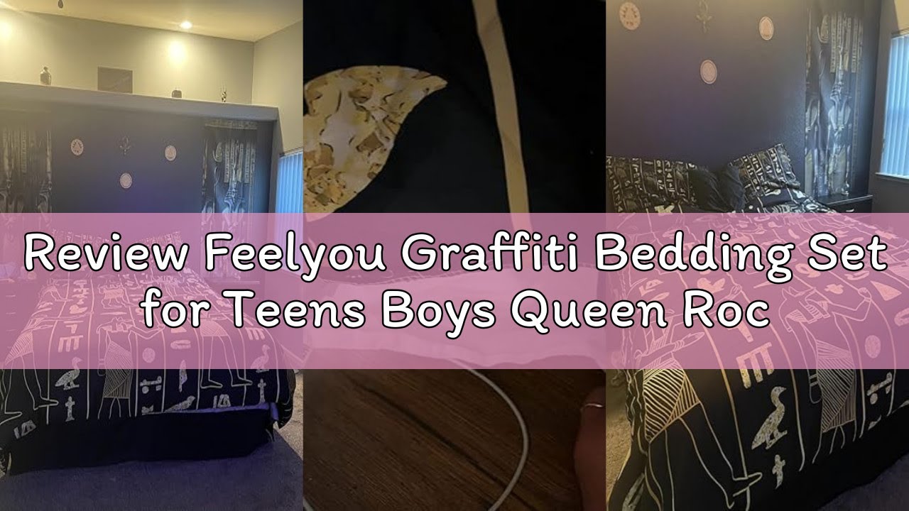 Review Feelyou Graffiti Bedding Set for Teens Boys Queen Rock Music Theme Duvet Cover Set Hip Hop Co