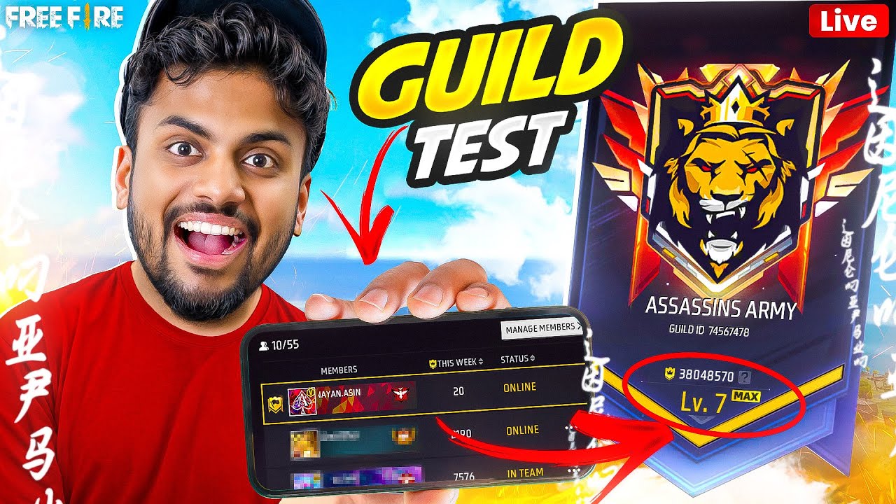 Guild Test For Subscribers  Free Fire Max India Live With Assassins Army- Garena Free Fire Max