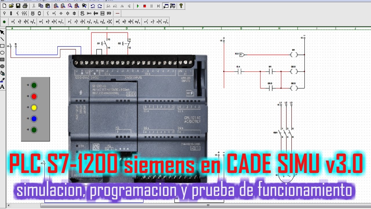 PLC S7-1200 SIEMENS EN CADE SIMU simulación, programacion y funcionamiento.