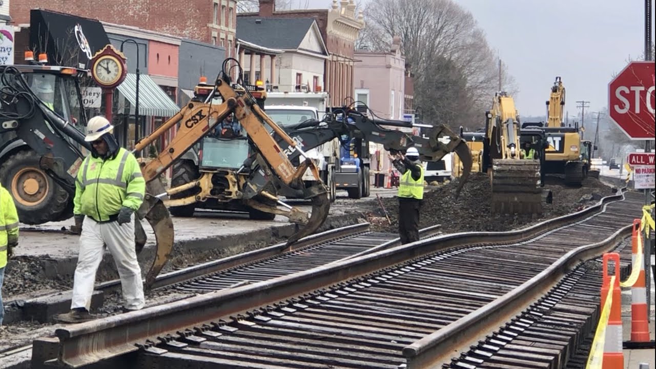 Street Running Track Replacement!  UP CLOSE!  Heavy MOW Work, Bad Track Removal, Replacement, Part 1