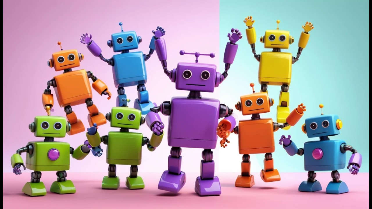 Sieben kleine Spielzeugroboter machen Piep Piep | Roboter-Lied & Zählen lernen