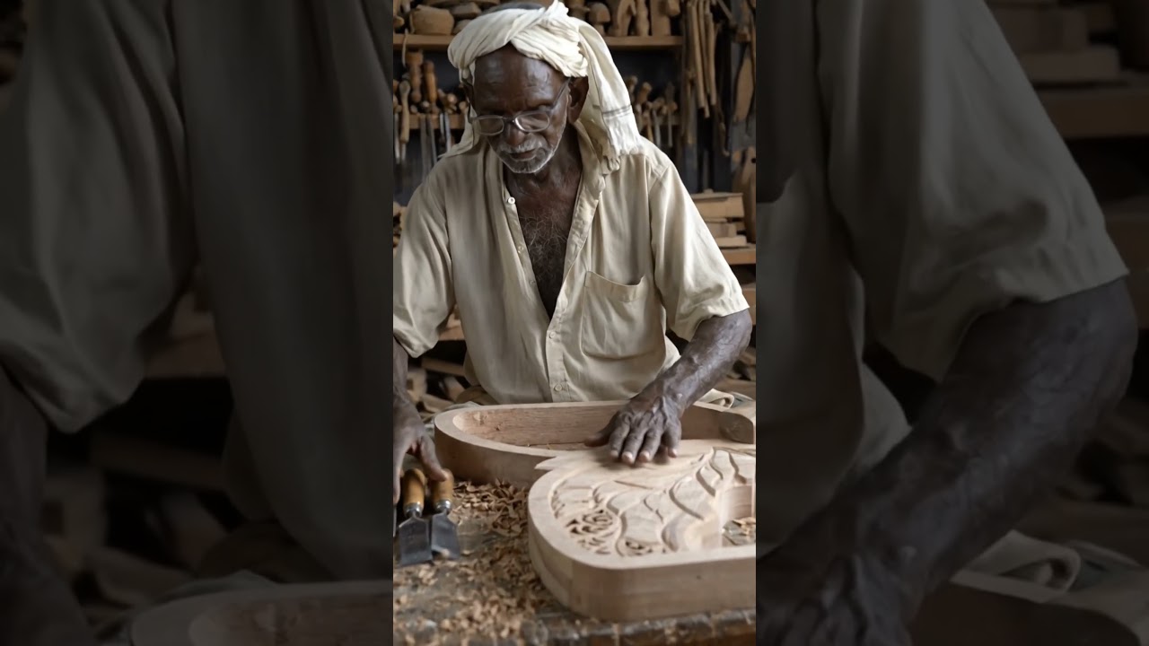 Old man handcrafts butterfly 