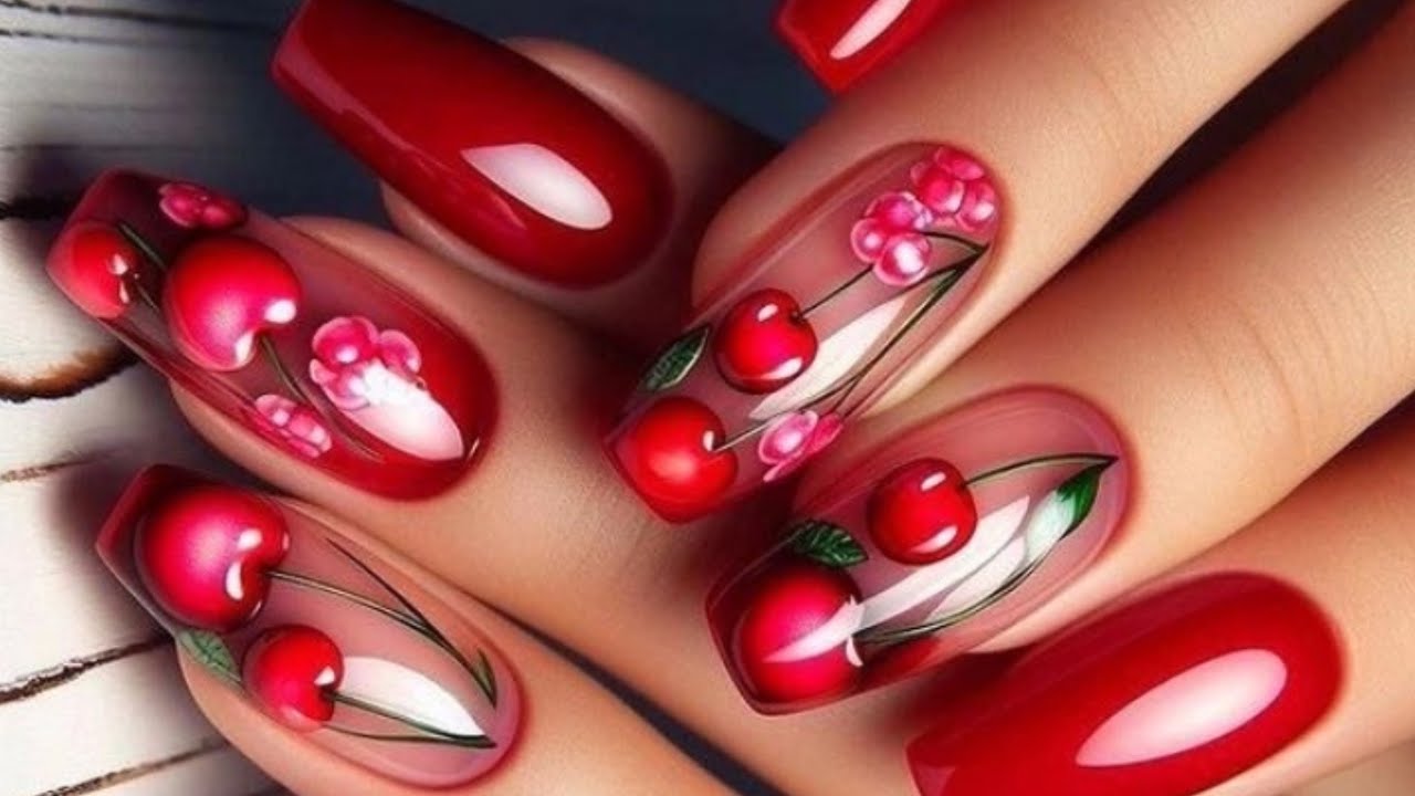sub) Cherry red Ice Nails/ Korean nails / extension nails / nail ar...