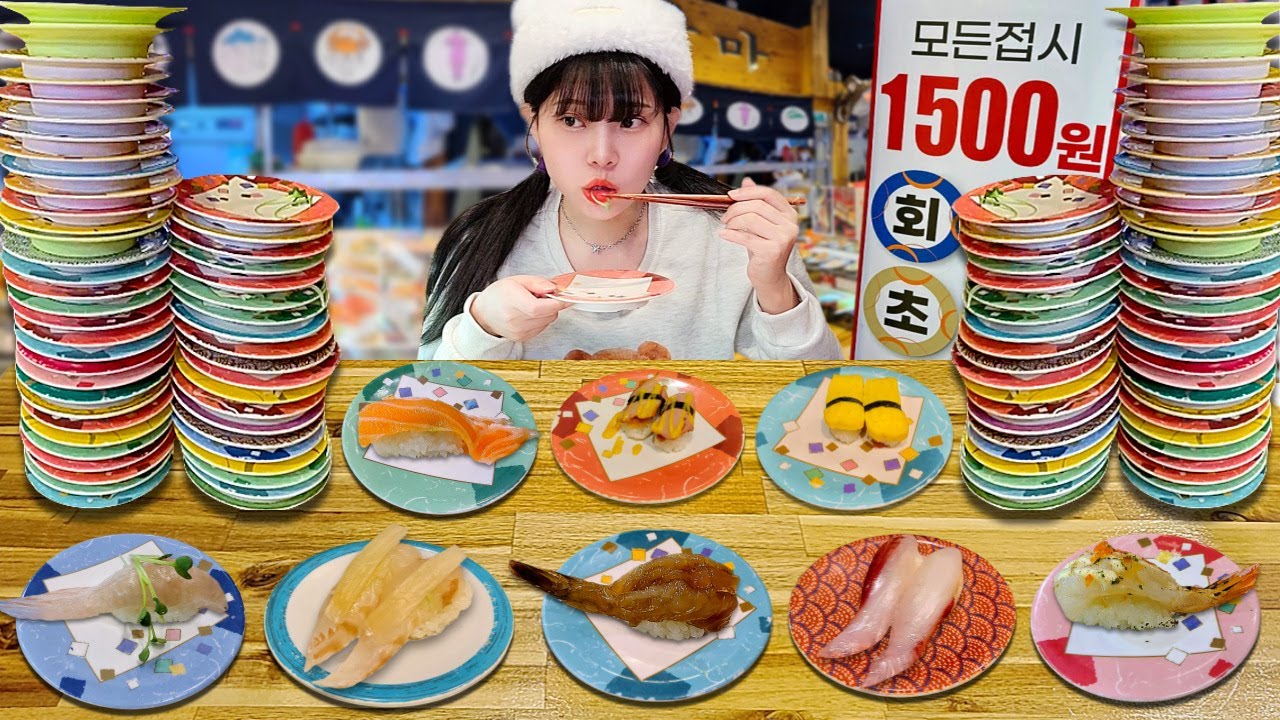 Едя вращающийся рис, складывайте тарелки🍣Sushi Eating Show mukbang
