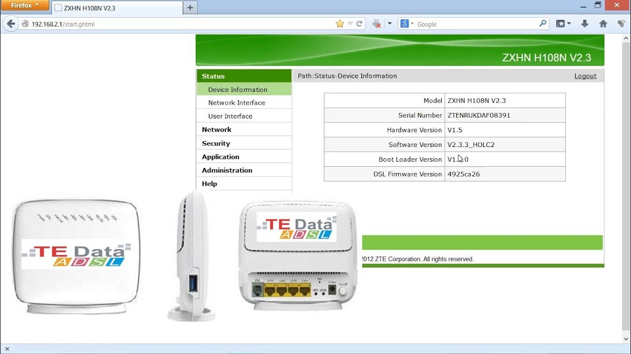 ظبط اعدادات روتر تى داتا الجديد TEDATA ROUTER ZXHN H108N V2