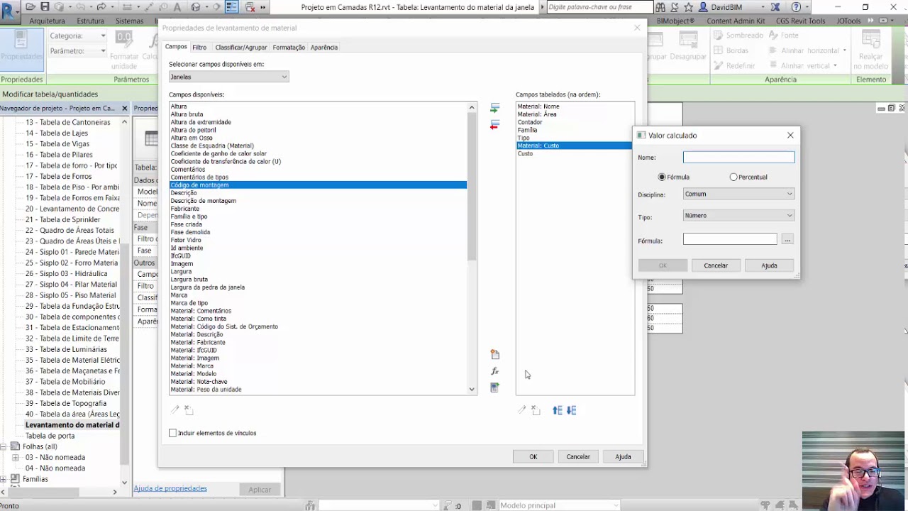 Revit Aplicado a Orçamentos Aula 1.13: Inserindo custos de materiais na tabela