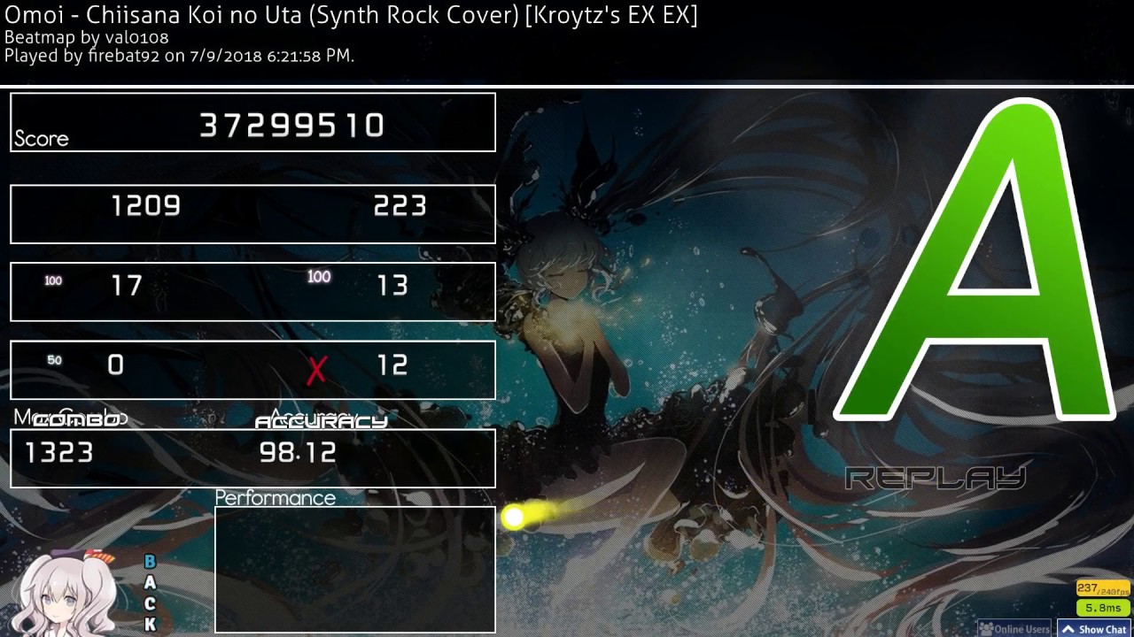 osu! | firebat92 | Omoi - Chiisana Koi no Uta (Synth Rock) [Kroytz EX EX] 98.12% 356pp 1323x 12❌ #1