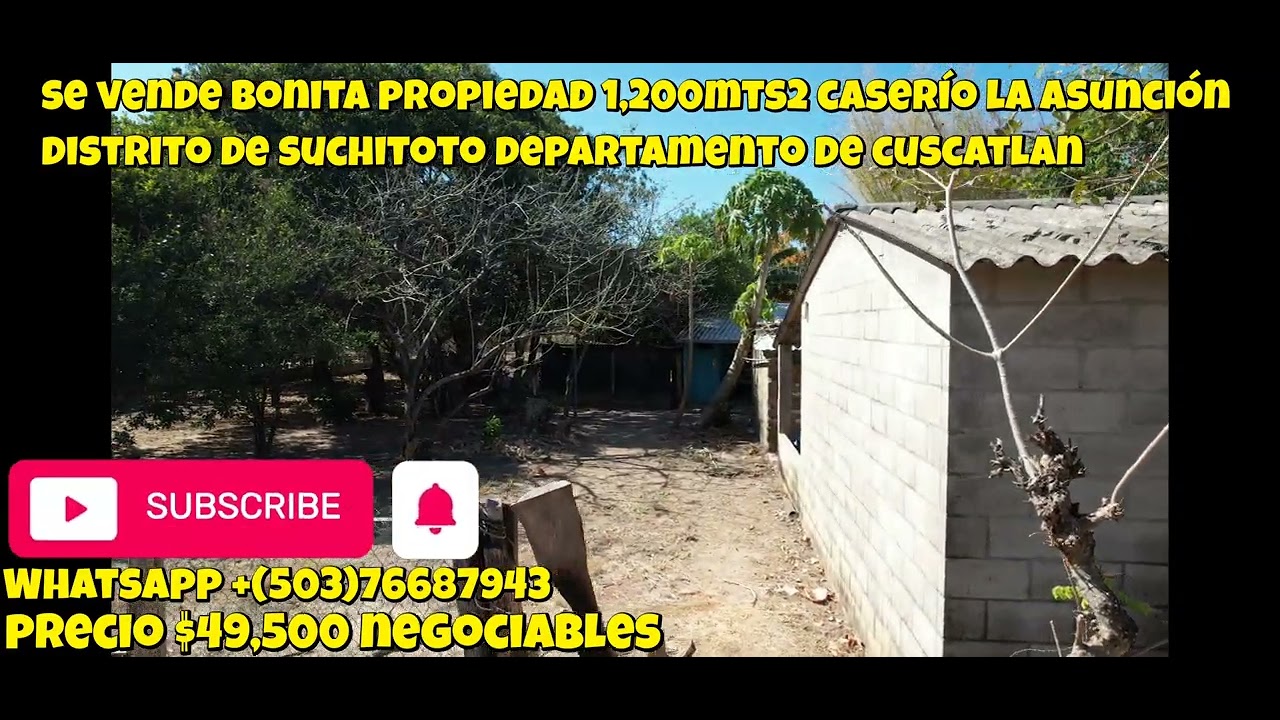 Se venden bonita propiedad medidas 1,200mts2 en caserío la Asunción distrito de suchitoto 