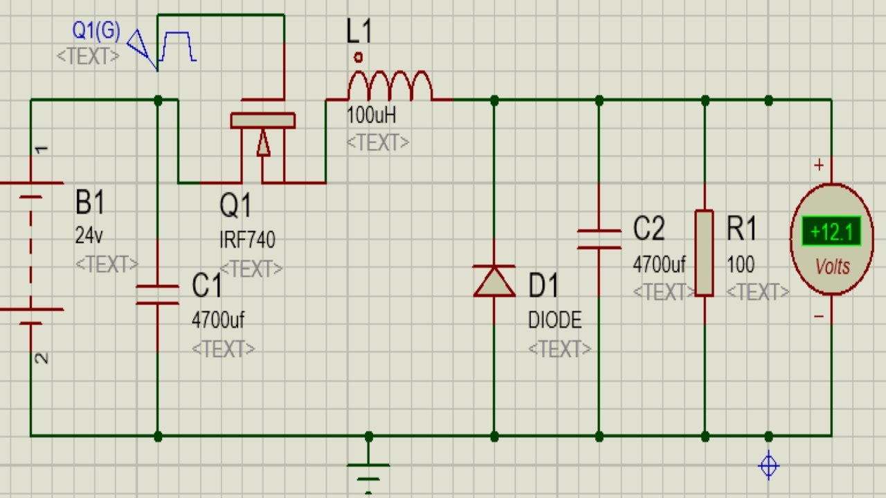 BUCK CONVERTER  24V to 12V  in proteus || Buck Converter simulation in proteus