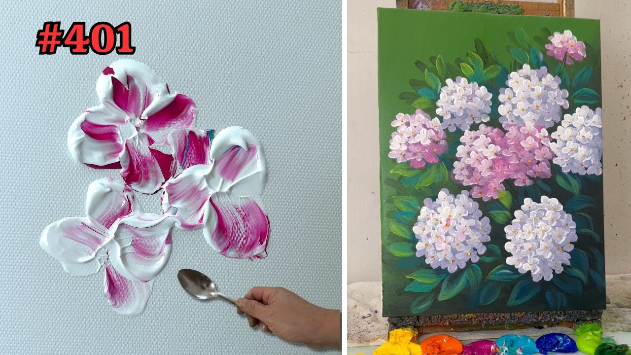 Satisfying Acrylic Painting | How to Paint Hydrangea Flowers #401