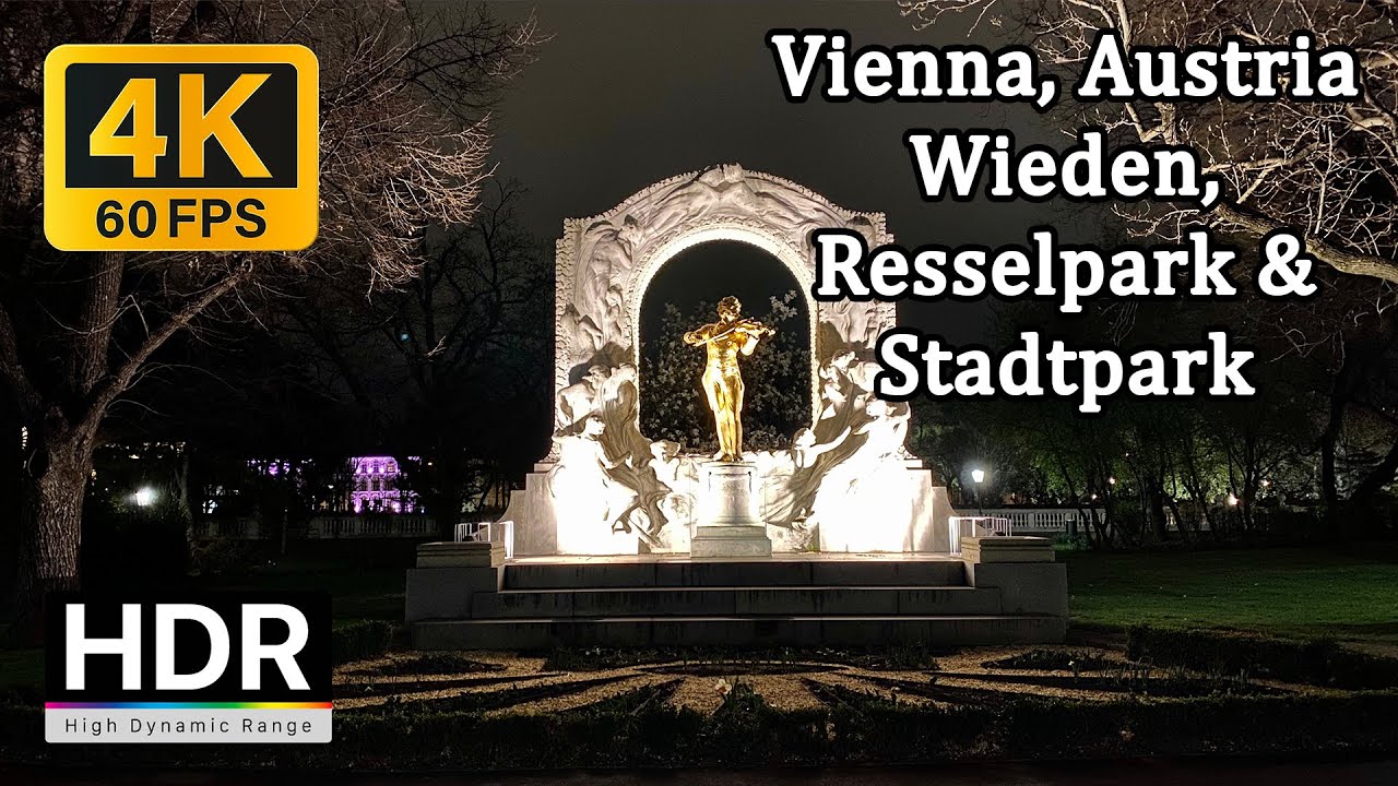 【4K60 HDR】 Night Walk in Vienna: Wieden, Resselpark, Stadtpark - Fall 2021