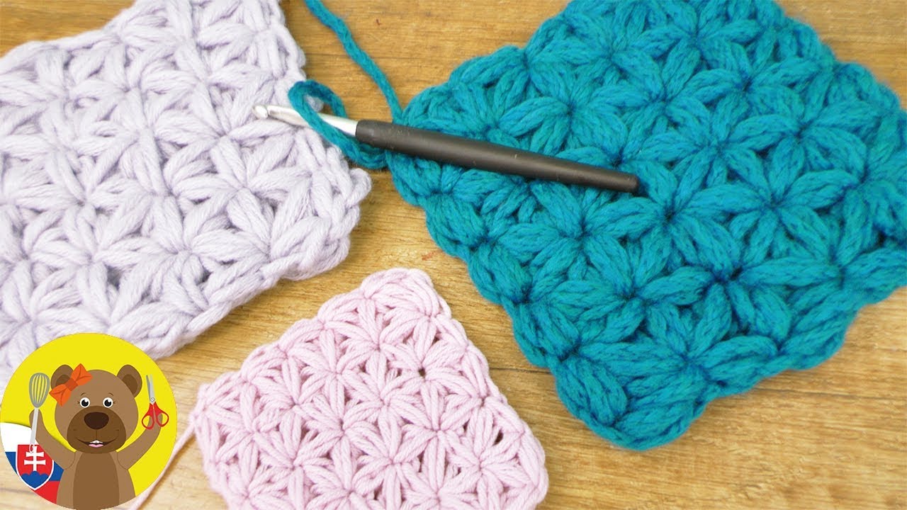 H&aacute;čkovan&eacute; kvety vzory 🌼 | Hviezdičkov&yacute; vzor | H&aacute;čkovanie pre začiatočn&iacute;kov vzory | Puff stitch vzor