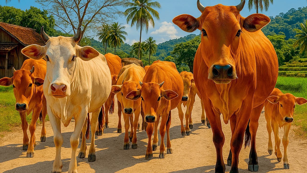 Aktivitas Sapi Lembu kampung Berkeliling Menuju ladang, Suara Sapi Moo, Sapi Lucu Beramai ramai