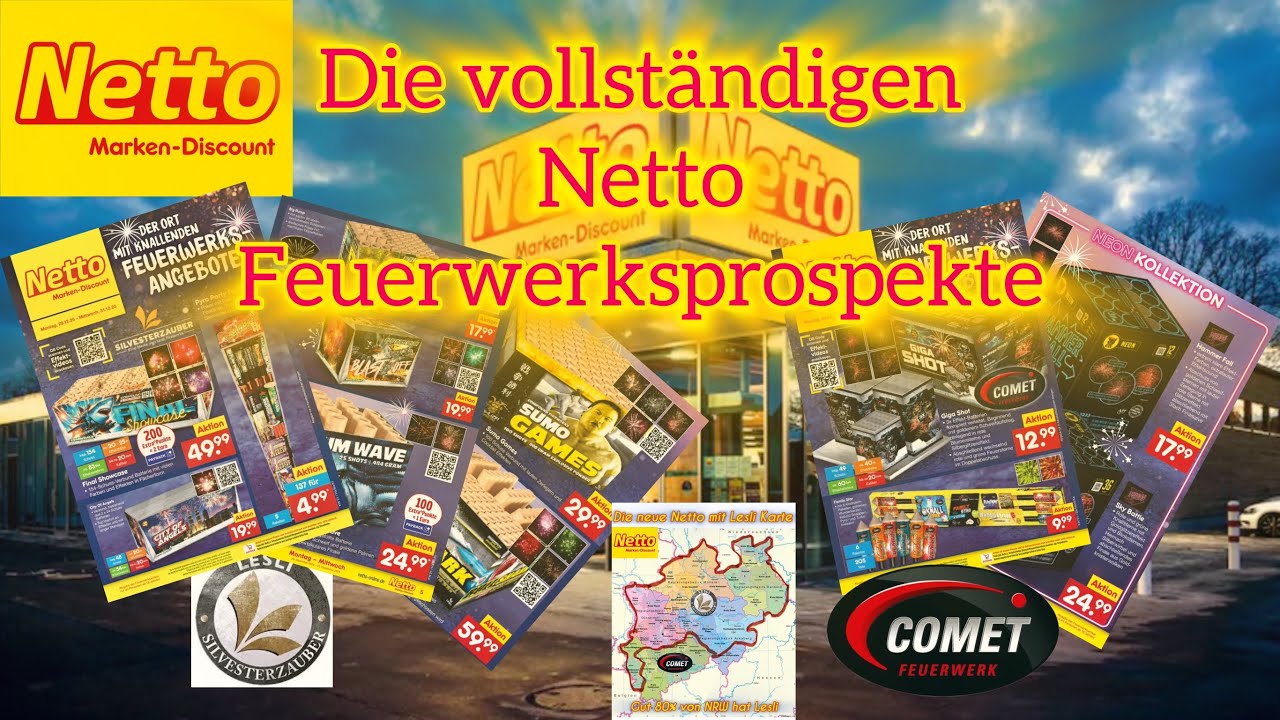 Die vollst&auml;ndigen Netto Feuerwerksprospekte 2025 Region Lesli und Comet