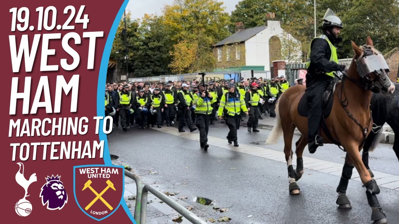 WEST HAM FANS POLICE ESCORT TO TOTTENHAM 19.10.24 #westham #fans #premierleague