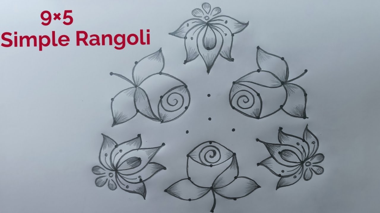 Very Easy Rose Rangoli Design 9×5 🌺 9 Dot Rose Muggulu 🌺 Thaipusam Special Kolam 🌺 Beautiful Rangoli