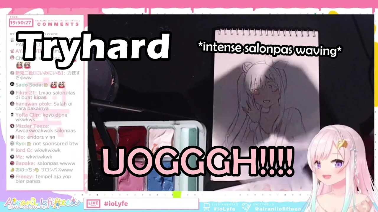 Iofi Using Her Smol Hand to Dry Her Painting Fast by Waving a Salonpas Like a Fan【HololiveID En Sub】