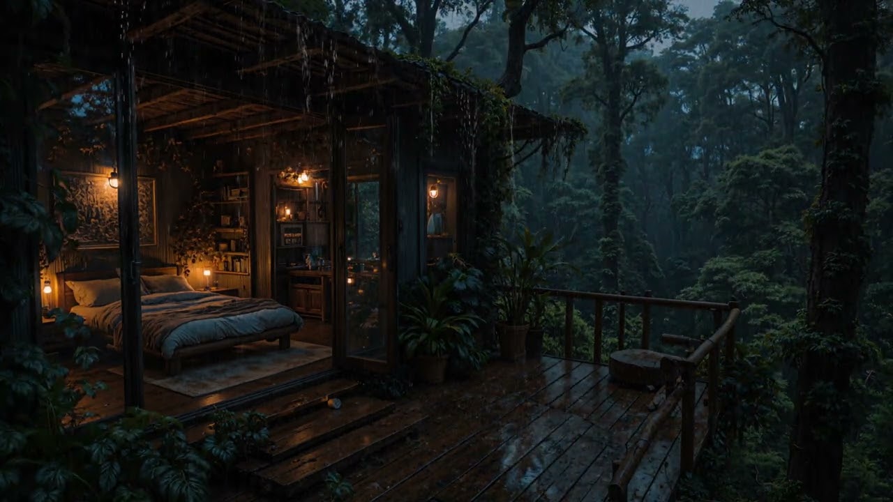 Gentle Midnight Rain Surrounding a Quiet Woodland Cabin 🌧️🌲 | Peaceful Deep Sleep Sounds