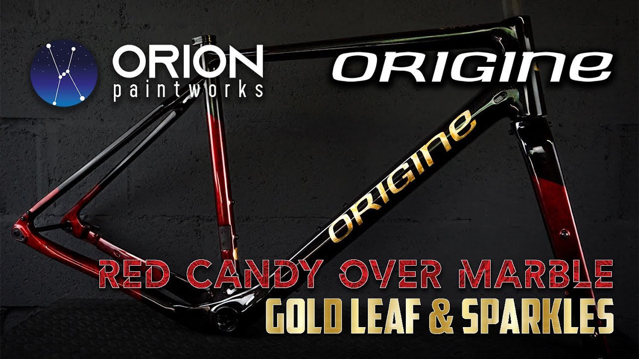 CUSTOM PAINT | ORIGINE | Painting a bike with red candy over marble effect, gold leaf and sparkles