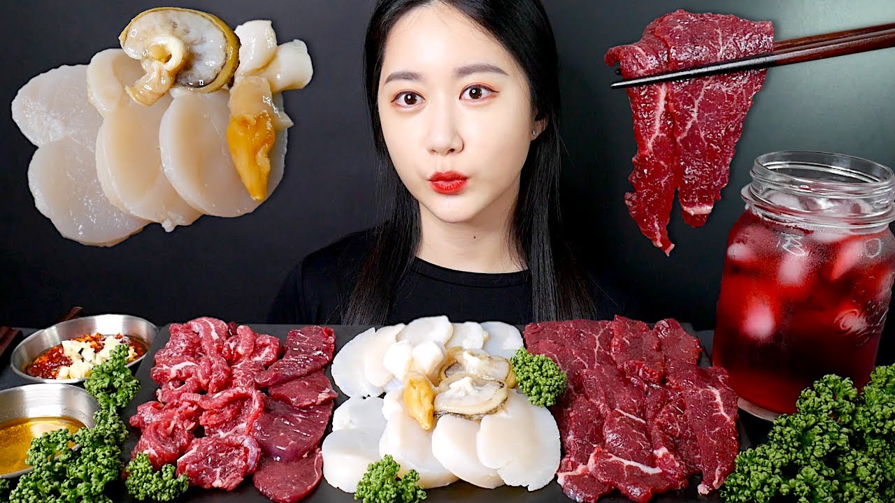 MUKBANG Сырая говядина & Сашими из ракушек COOKING & EATING MUKBANG | ASMR |