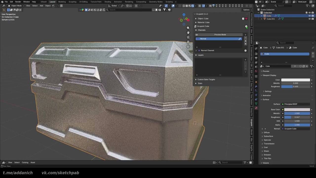 Варьируемая толщина Bevel Shader в Blender без аддонов. И быстрая запечка результата Ucupaint