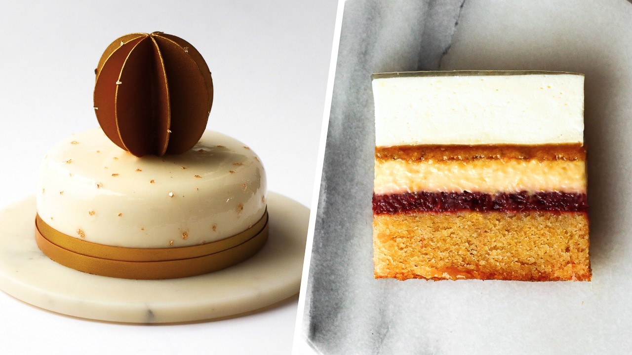 Tutorial: Crème Brûlée, Champagne & Strawberry Entremet │ Glitter Glaze, Praliné, Mousse