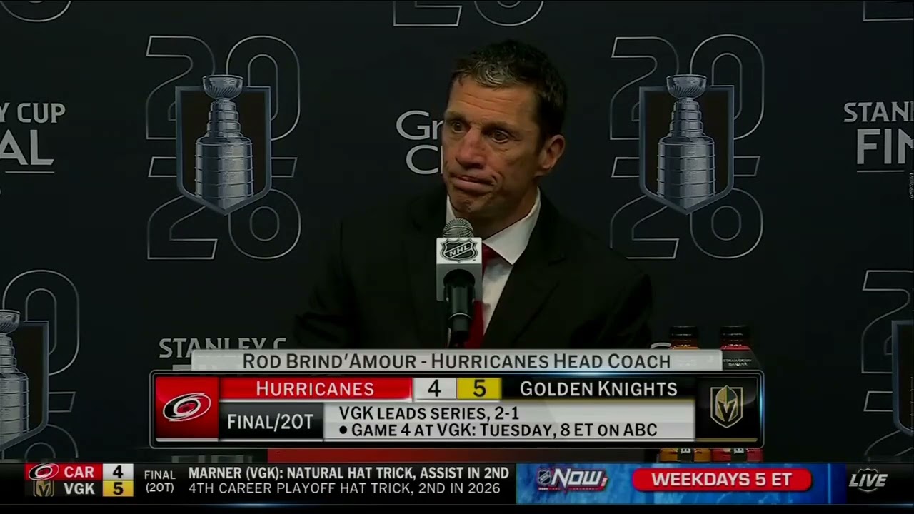 Rod Brind'Amour speaks following the Hurricanes' Game 3 loss in Stanley Cup Final
