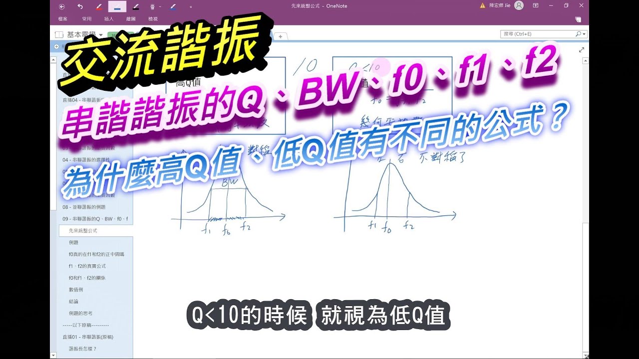 【基本電學 / 交流諧振】(#9/#12) - 串聯諧振的Q、BW、f0、f1、f2