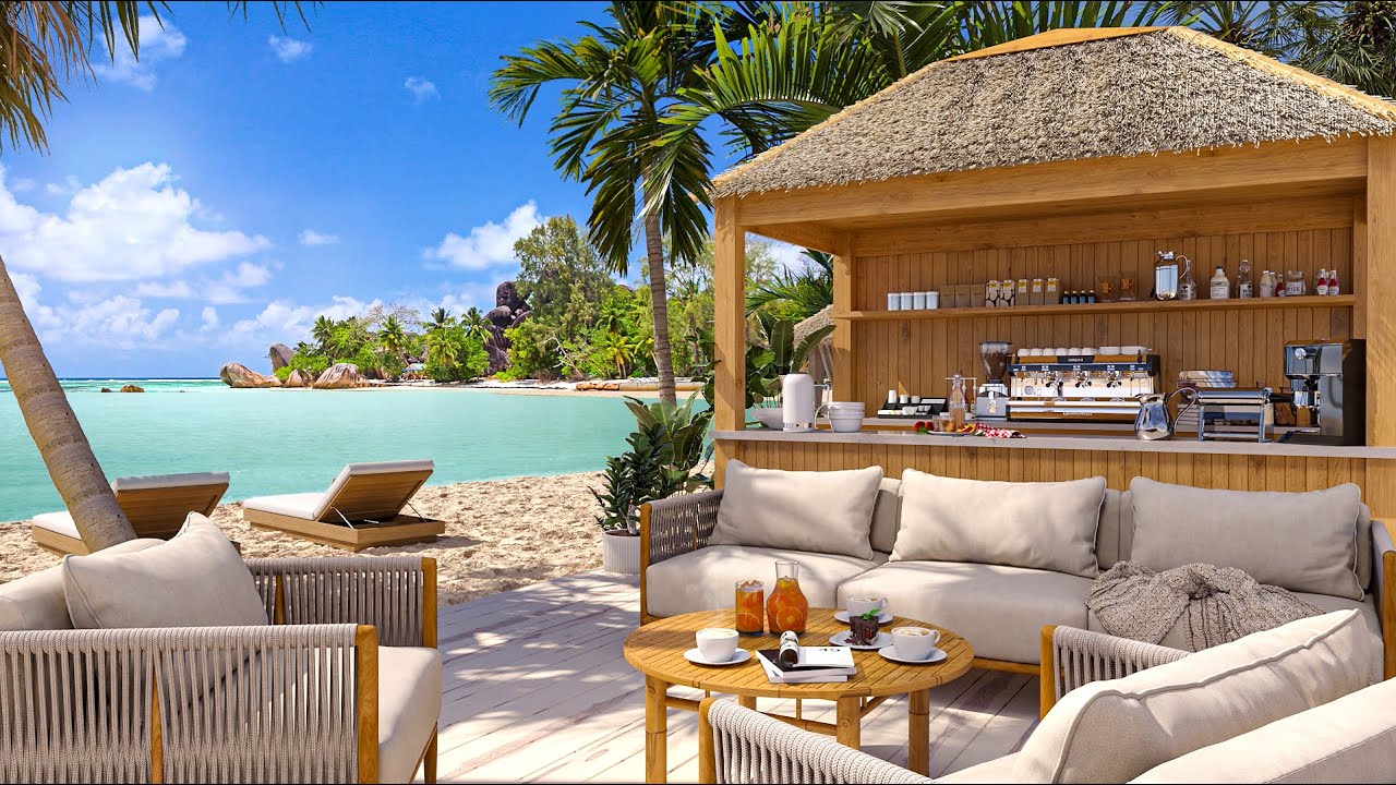 Relaxing Coffee Shop Bossa Nova Jazz Music by the Sea with Relaxing Sea Waves Sounds