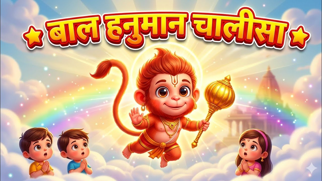 बाल हनुमान चालीसा | Kids Hanuman Chalisa | Cute Cartoon Hanuman Bhajan for Kids