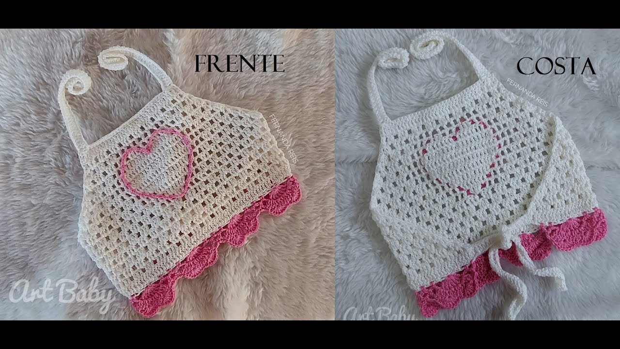 Top Cropped de Croche Infantil - Coração - Profª Fernanda Reis