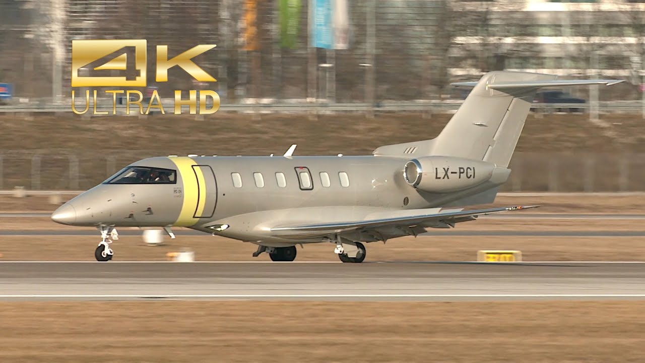 (4K) Pilatus PC-24 Jetfly Aviation LX-PCI arrival at Munich Airport MUC EDDM