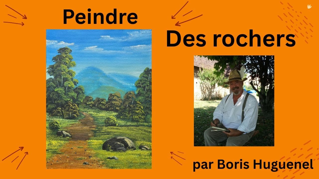 Tutoriel sur une peinture à l'huile avec chemin et rocher.