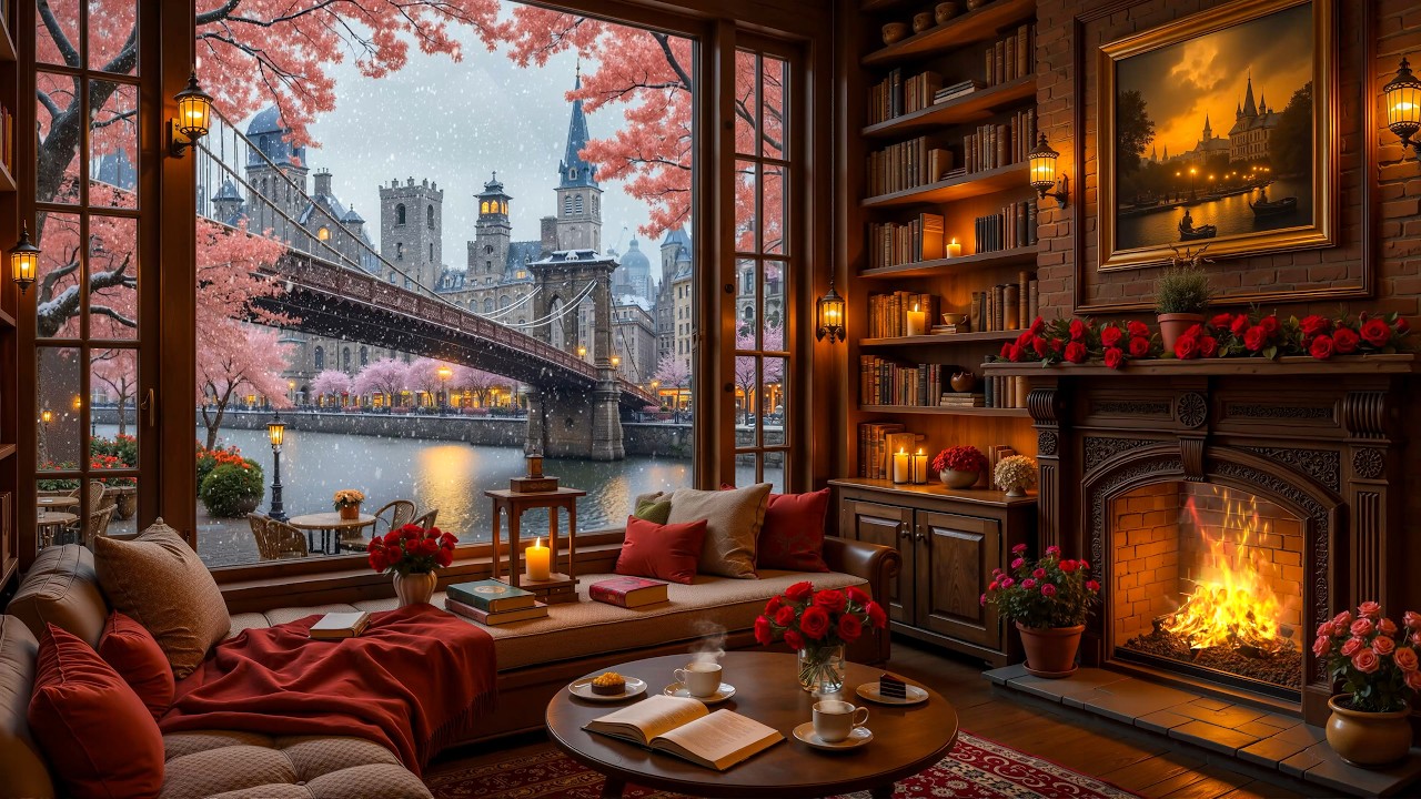 Cozy Winter Café in London ❄️ Smooth Jazz Piano & Crackling Fireplace Sounds for Relax & Unwind