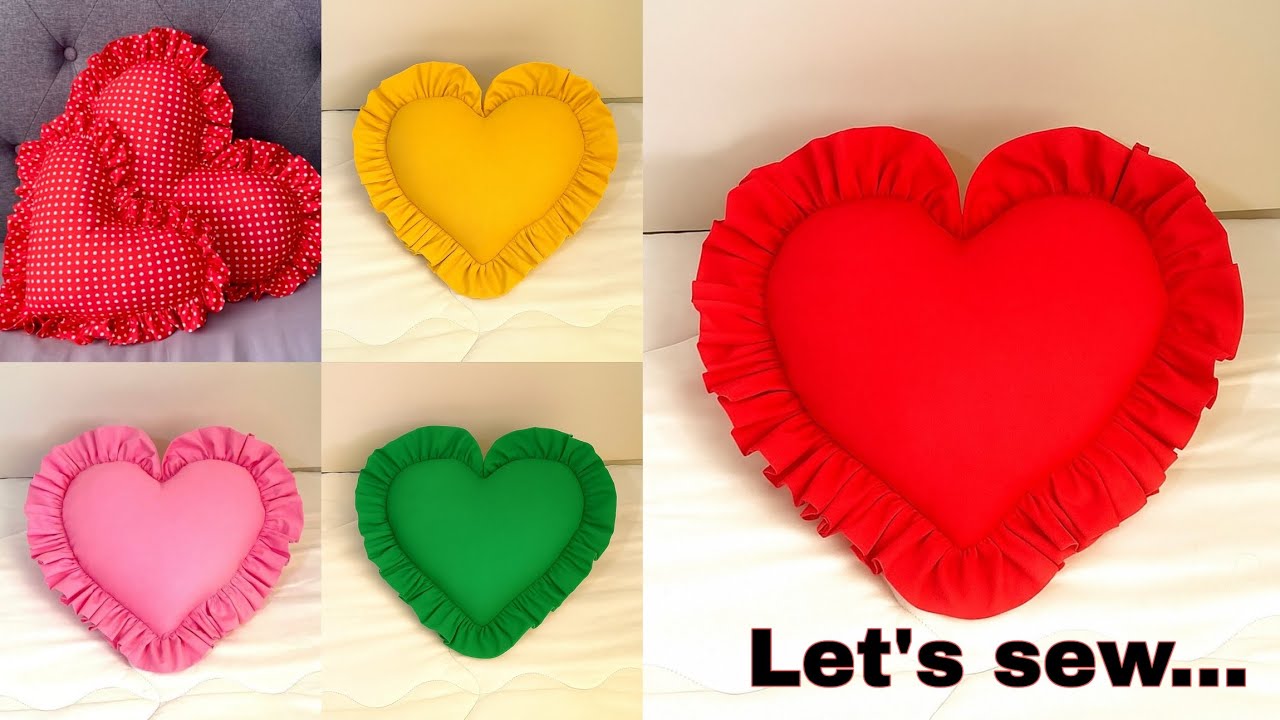 Heart shape cushion with frills.