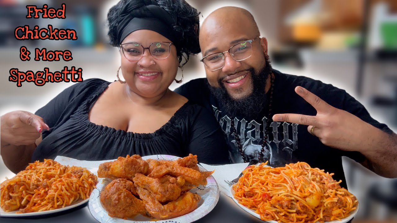GOLDEN FRIED CHICKEN WITH SPAGHETTI MUKBANG T&LEETV
