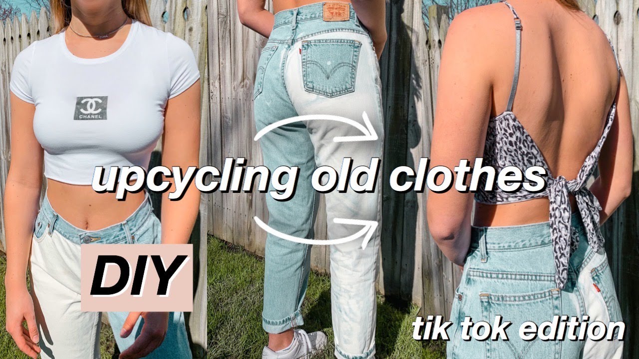using tik tok DIY trends to UPCYCLE my old clothes