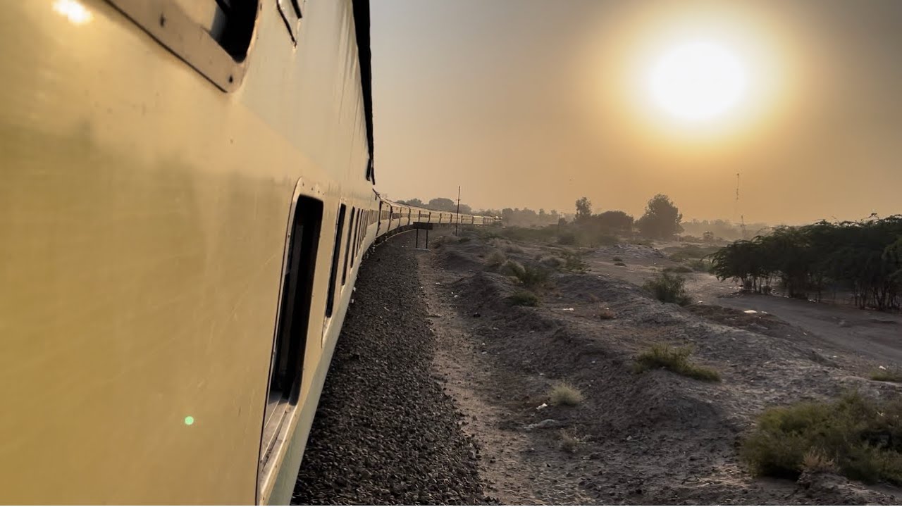 Khanewal JN Station To Multan Cantt Station Journey Pakistan Express Train in Curves Evening Sun