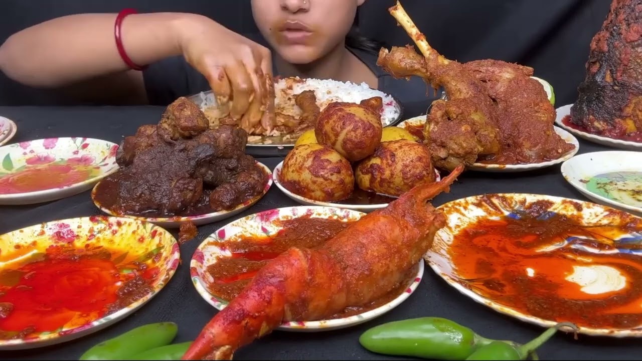 Fish Head Curry Mutton Leg Prawn Chicken Feet Liver Fish Eating mnasmreating mnaeating ASMR 