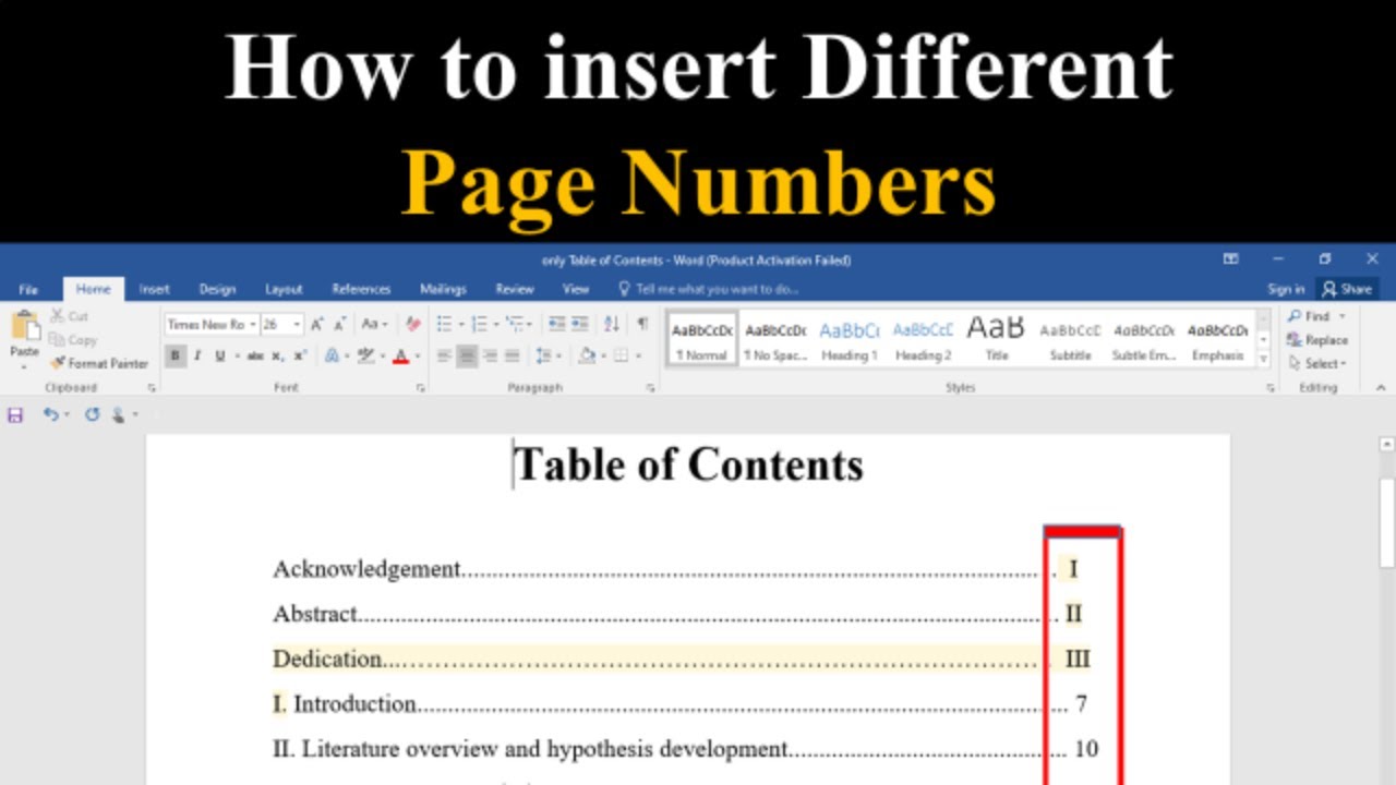 Как вставить римские цифры и английские цифры в MS Word || Как вставить разные номера страниц