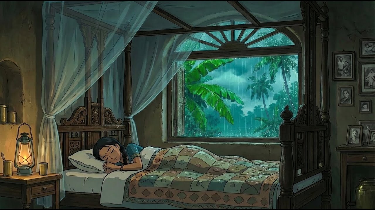 24/7 Relaxing Sleep Music + Rain Sounds 🌧️ Indian Lofi Ghibli Village Ambience