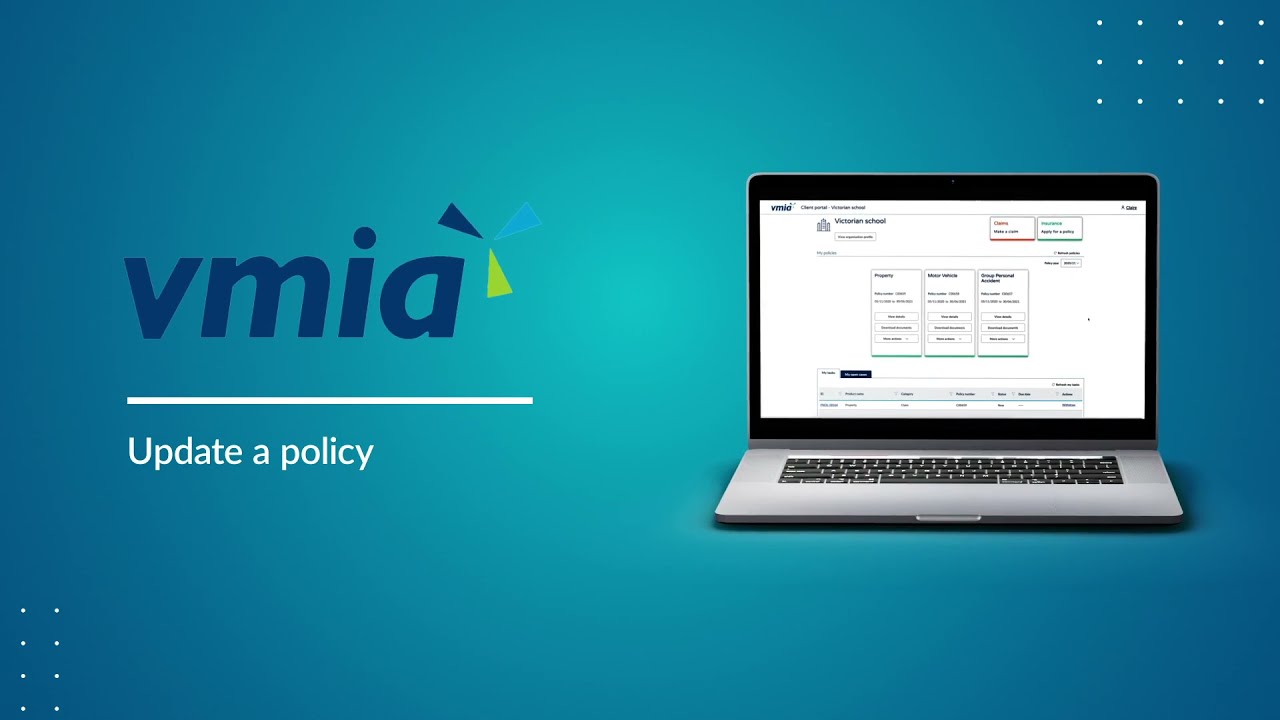 VMIA client portal walkthrough - updating a policy as a school
