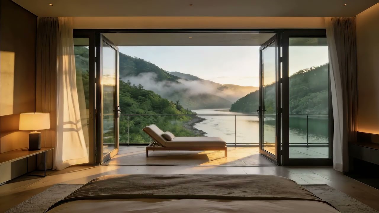 Mountain Lakeside Hotel Room Ambience for Focus | Soft Music, Minimal Distractions 11 Hours.