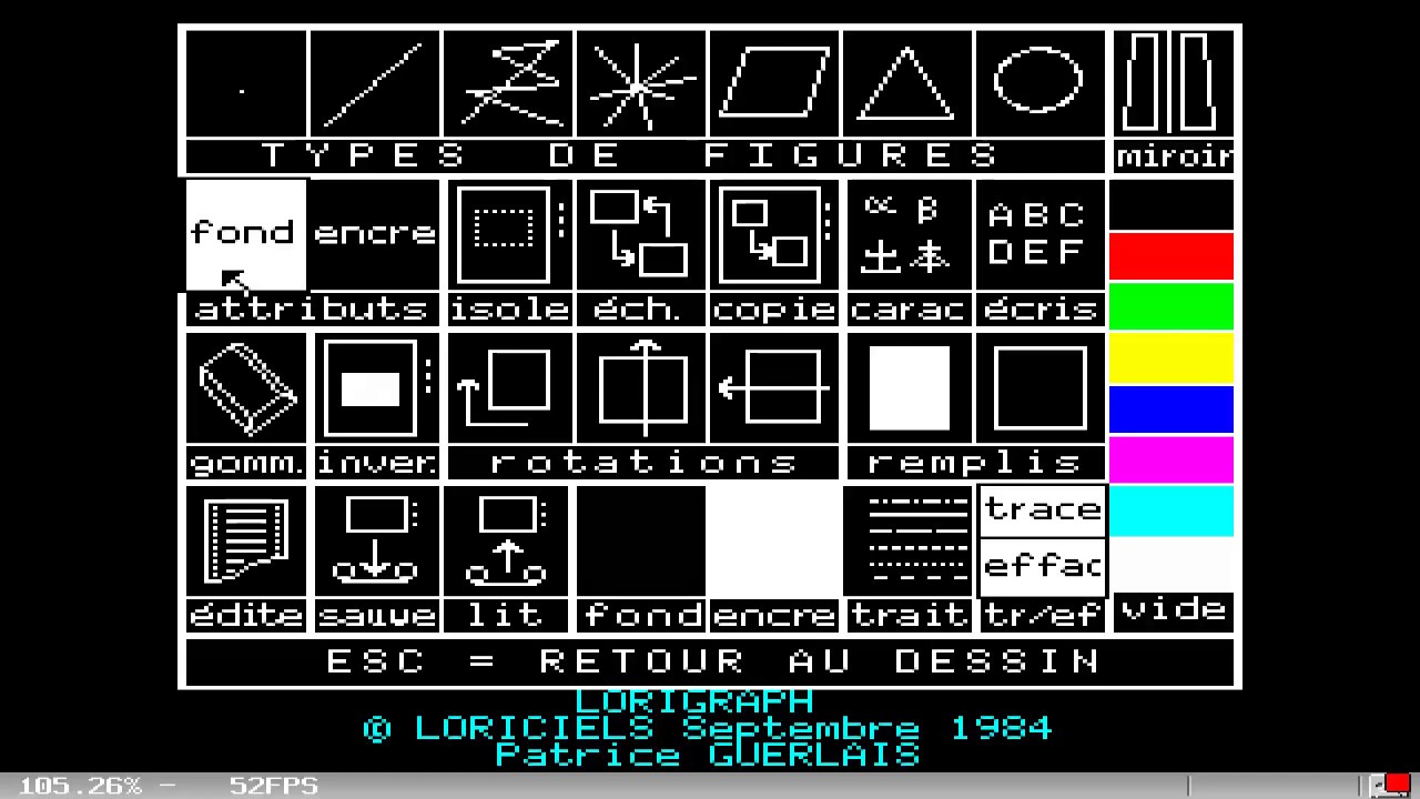 LORIGRAPH PAINT DRAW Patrice Guerlais LORICIELS SEPTEMBRE 1984 ORIC 1 ATMOS PRAVETZ8D TELESTRATOS