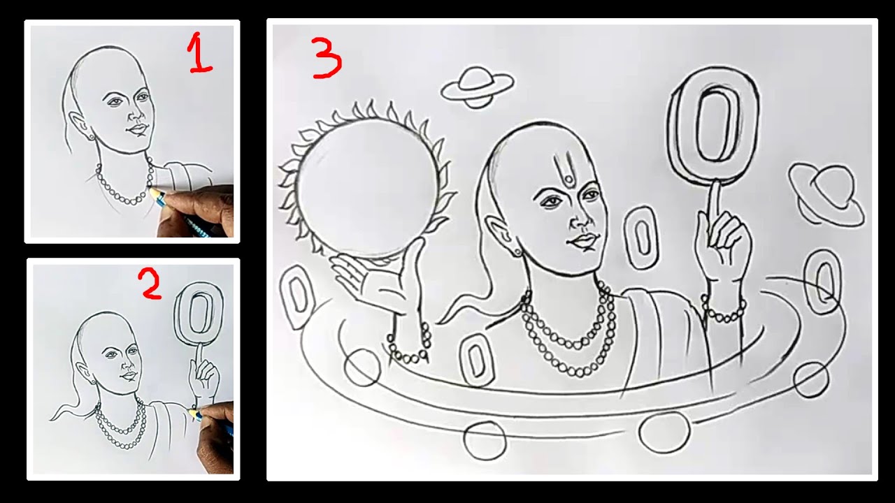 aryabhatta drawing / how to draw aryabhatta step by step / ganitagya chitra / aryabhatt ka chitra