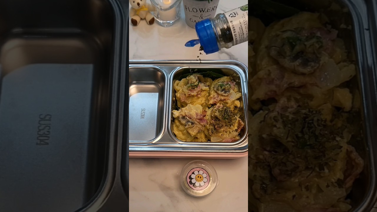 🍝🥓🍳🥢 make pasta lunchbox with me #asmr #lunchbox #cooking #homemade #recipe #pasta #satisfying