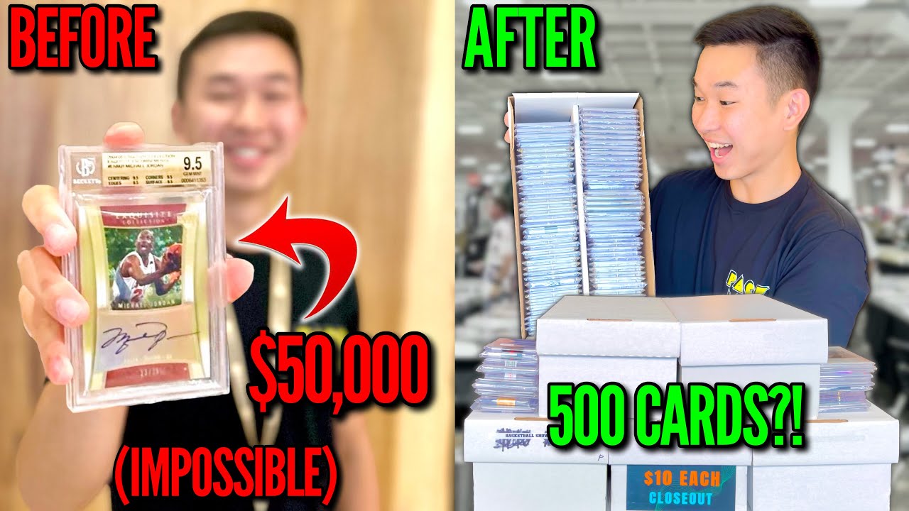 I attempted the IMPOSSIBLE card show TRADE DOWN challenge with a $50,000 MJ AUTOGRAPH?! 😱🔥
