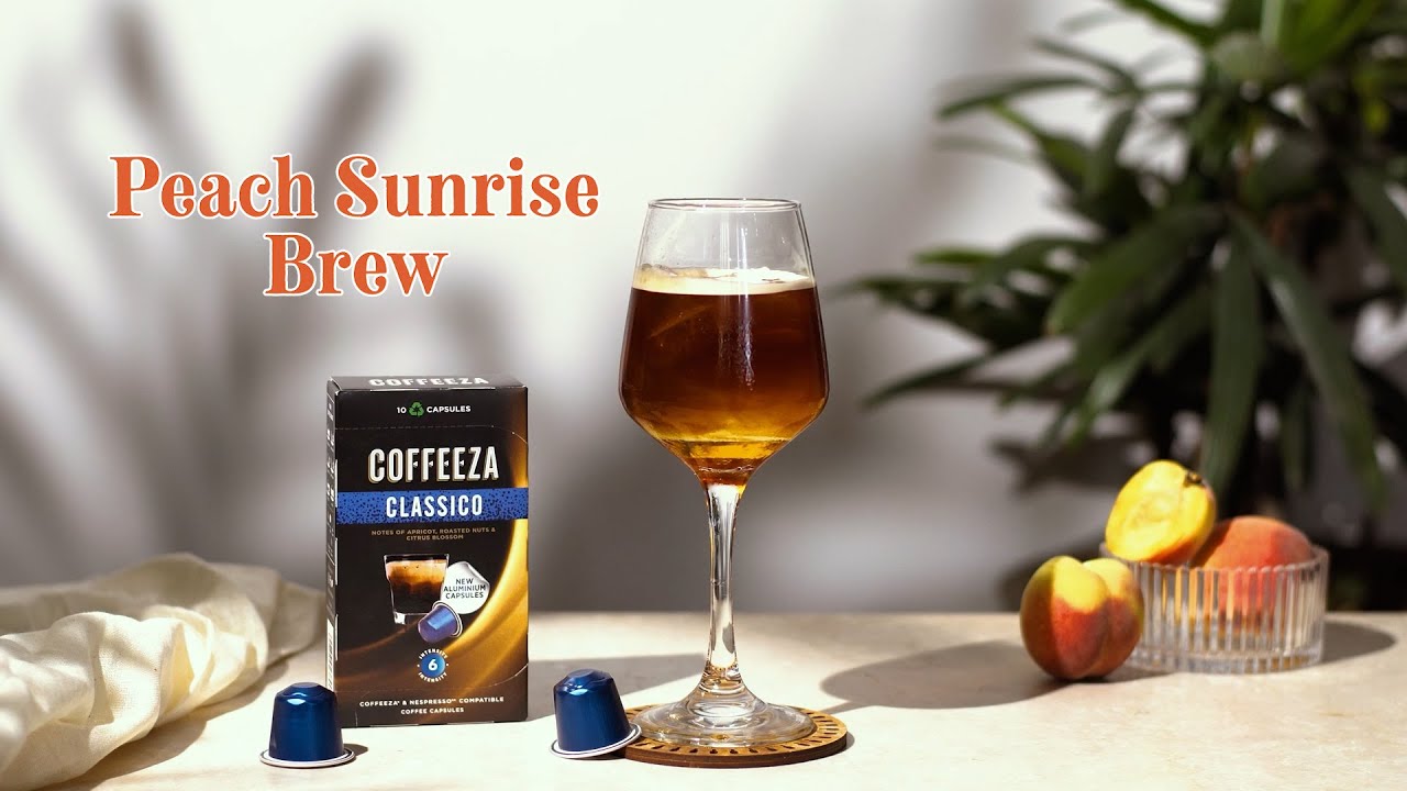 Peach Sunrise Brew with Coffeeza Classico Coffee Capsules ☕ | Refreshing Coffee Recipe