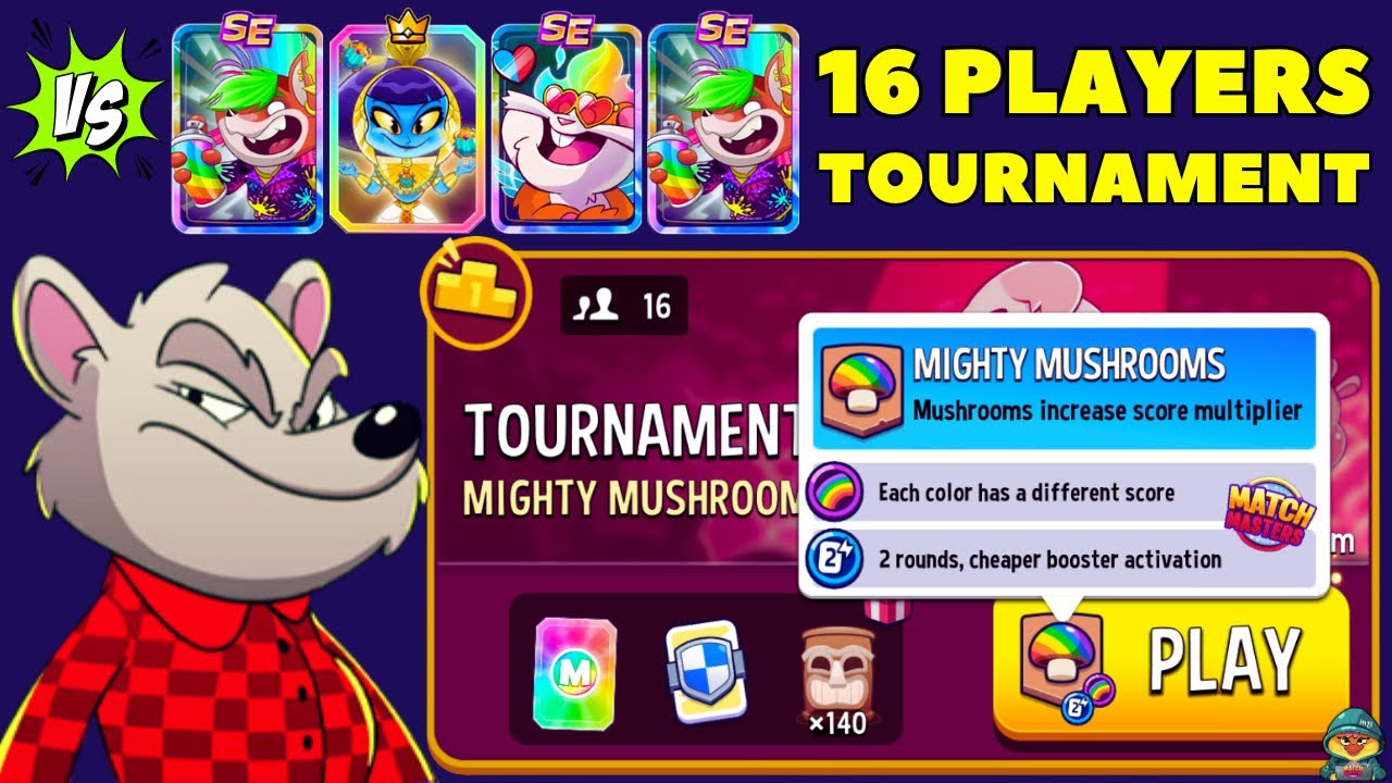 16 PLAYERS MIGHTY MUSHROOMS TOURNAMENT + RAINBOW + SUPER SPRINT | Match Masters